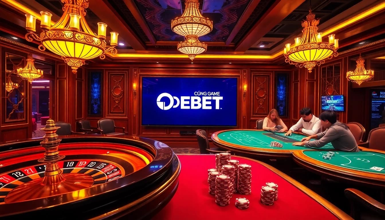 Engaging players at a luxurious poker table in Cổng Game DEBET showcasing excitement and strategic gameplay.