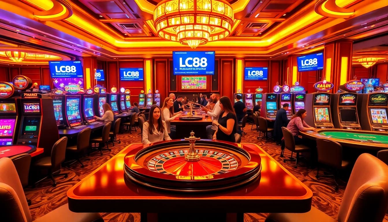 Engaged players at a luxurious LC88 casino with exciting gaming options.