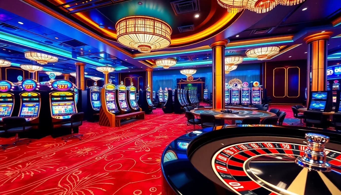 Experience the thrilling atmosphere of uu88 with engaging slot machines and casino tables.