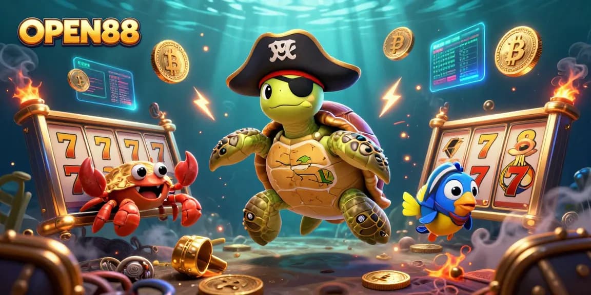 Experience thrilling adventures at OPEN88 with a 3D illustration of exciting slot game action.