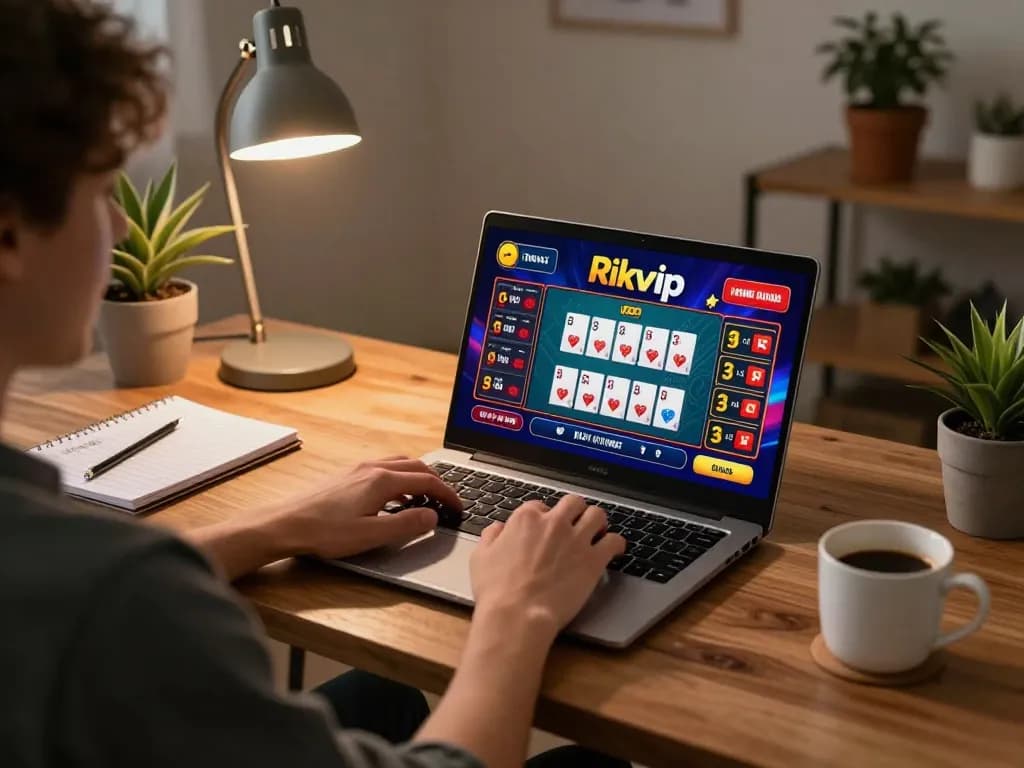 Player engaging in a thrilling online card game on Rikvip, showcasing a vibrant gaming interface and strategic notes