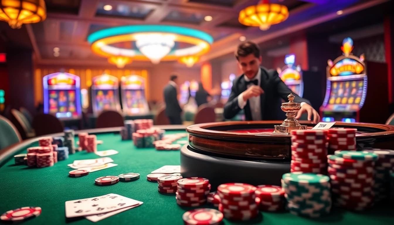 Experience the thrill of high-stakes gambling at 788t with vibrant poker chips and a luxurious casino setting.