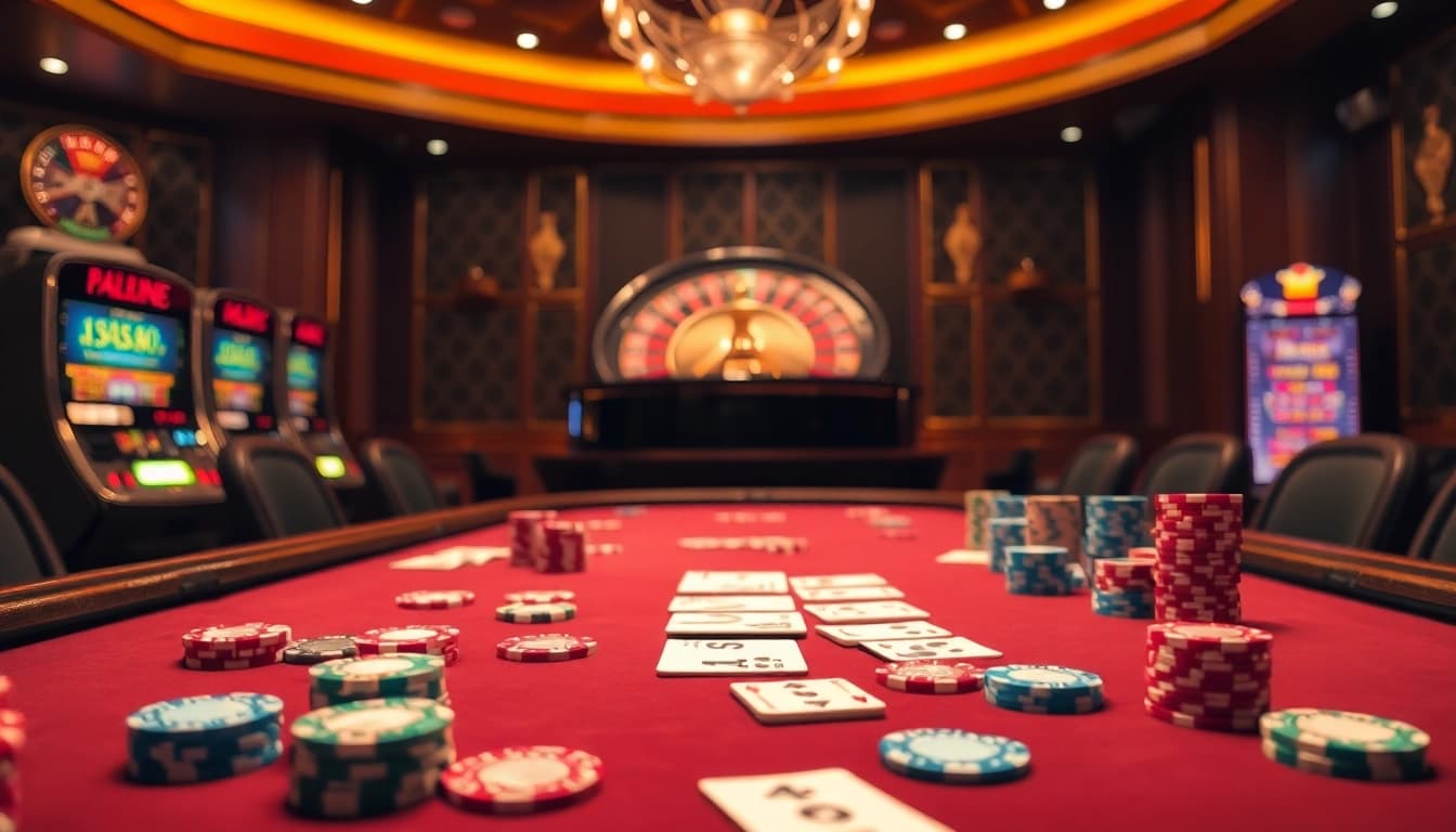 Gamblers enjoying an exciting poker session at 79king with vibrant casino elements and luxurious ambiance.