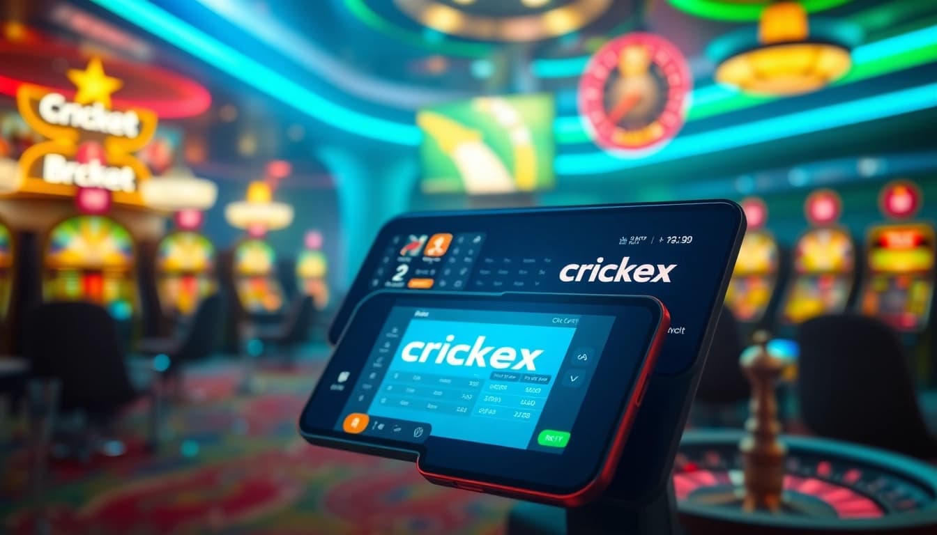 Betting with Crickex on a vibrant digital interface showcasing online cricket and casino elements.