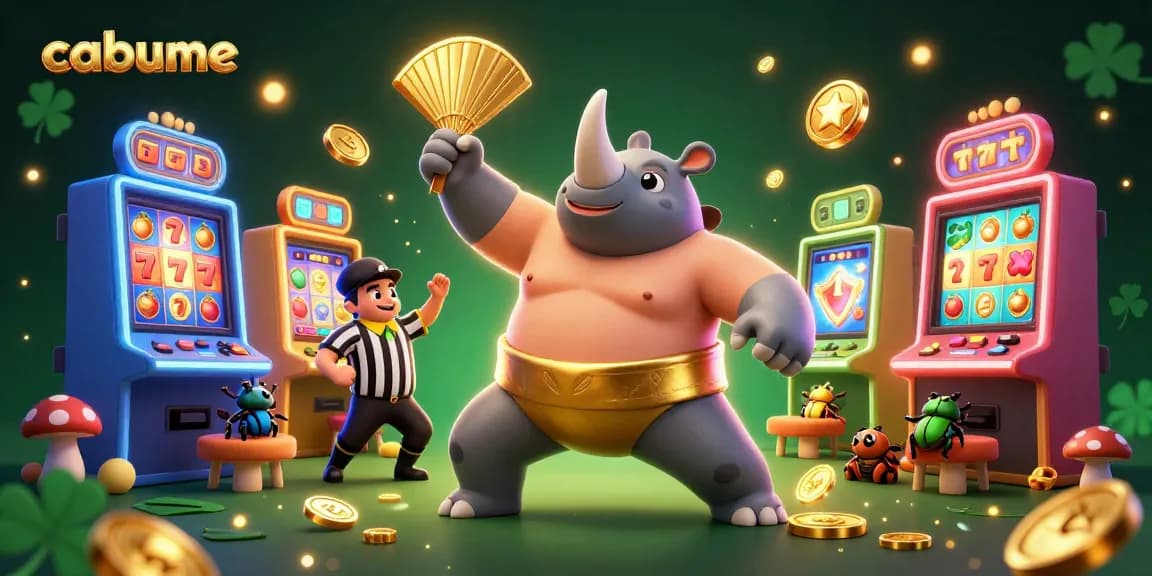 Jackpot excitement at cabume with fun-filled beetles and colorful slot machines.