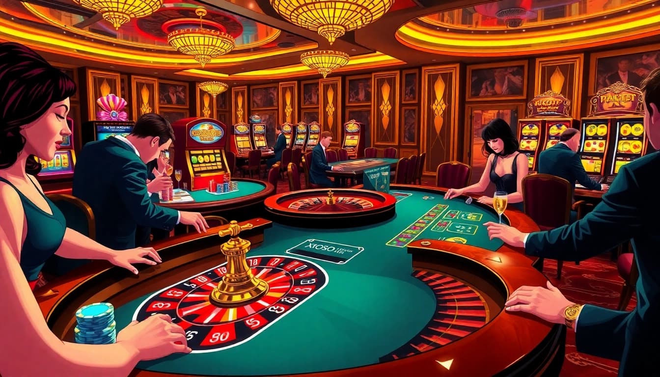 Experience thrilling gameplay at xoso66 with vibrant casino tables and excited players.
