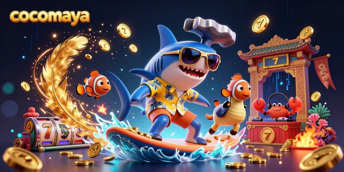 Cocomaya brings vibrant characters surfing on gold coins as they enjoy thrilling slot games adventure.