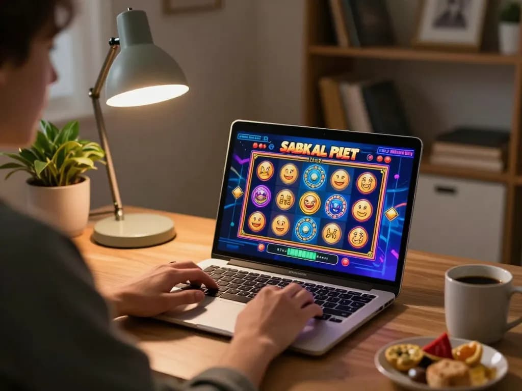 Engaging in online gaming at https://777x.bid/ with vibrant slot machine graphics on screen and cozy home setup.