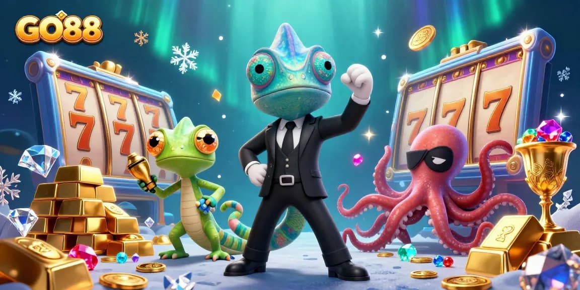 Experience exciting gameplay with GO88's thrilling slot games, featuring dynamic characters and dazzling gems.