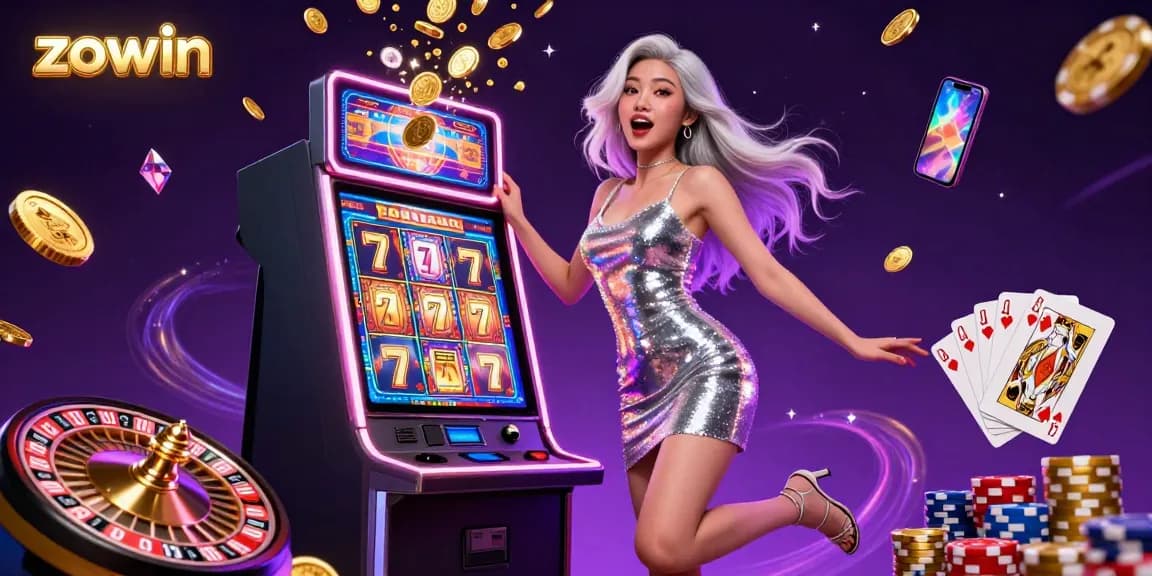 Experience thrilling jackpots at Zowin with golden coins, slot machines, and casino excitement.