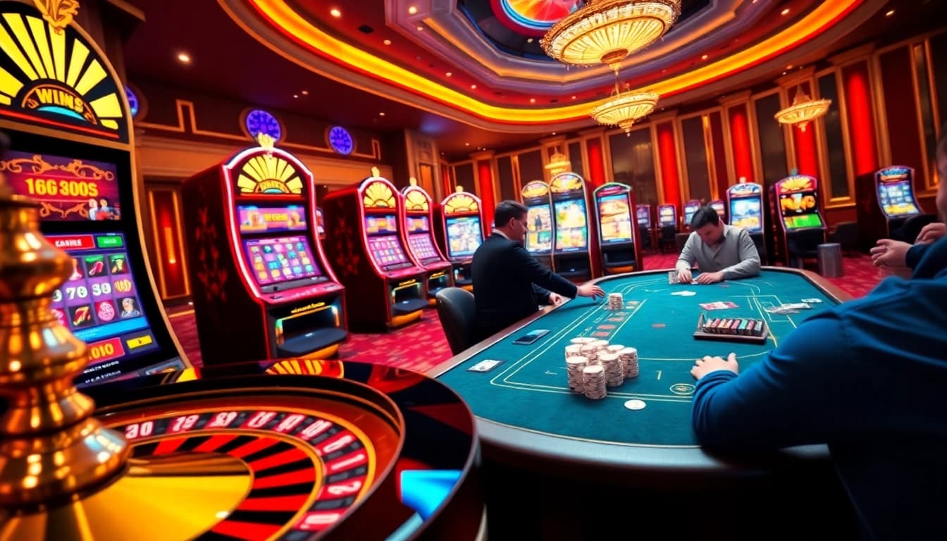 Engage in high-stakes gaming with go8 as poker players strategize amidst a vibrant casino scene.