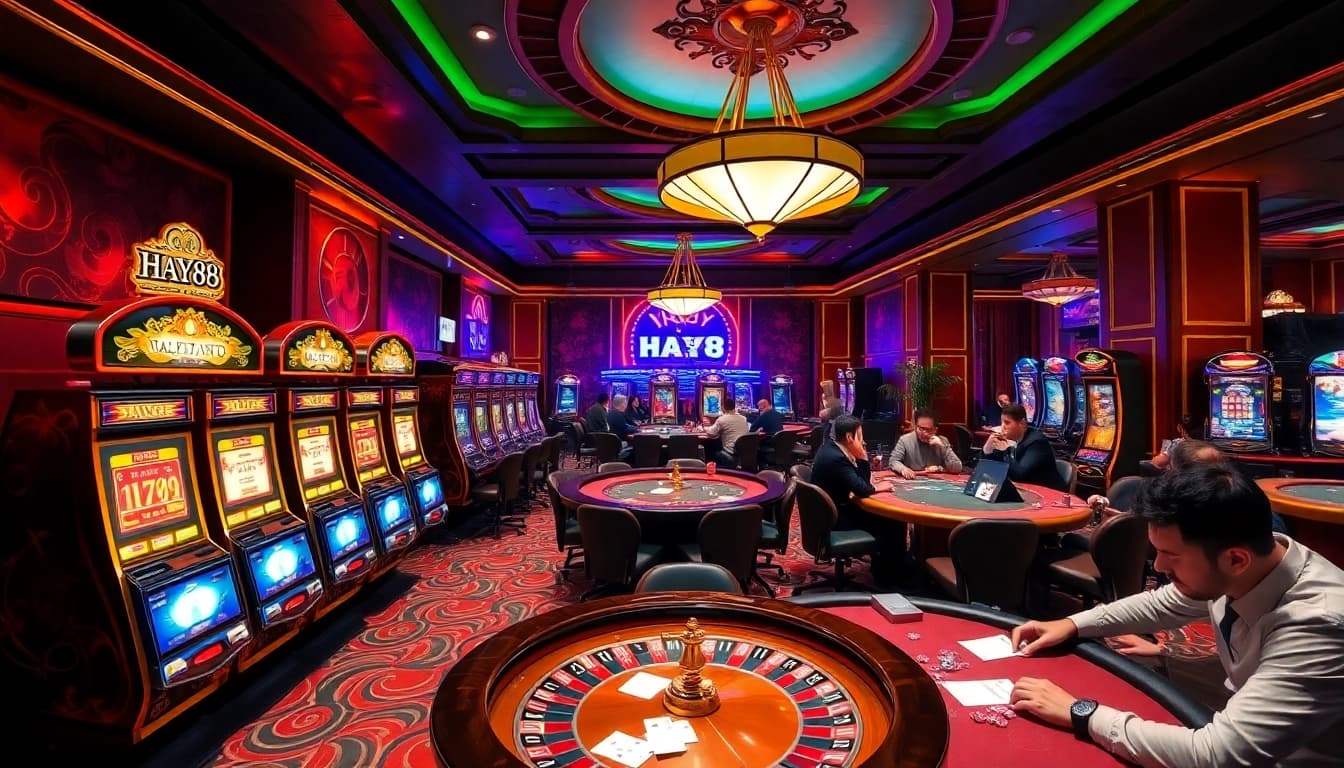 Experience thrilling bets at HAY88 with vibrant casino tables and excited players.