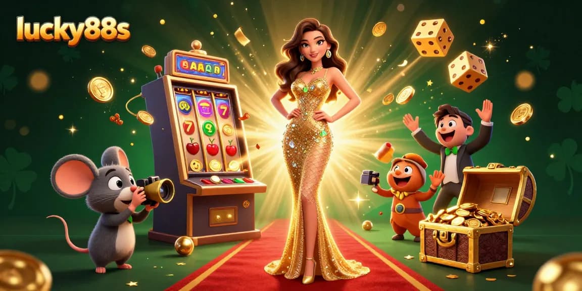 Experience the excitement of lucky88s with a vibrant 3D casino illustration, showcasing winning moments and game highlights.