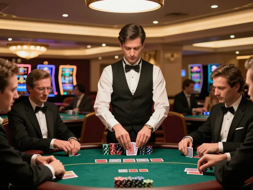 Players engaging in a high-stakes poker game at upscale casino S666, showcasing tension and strategy