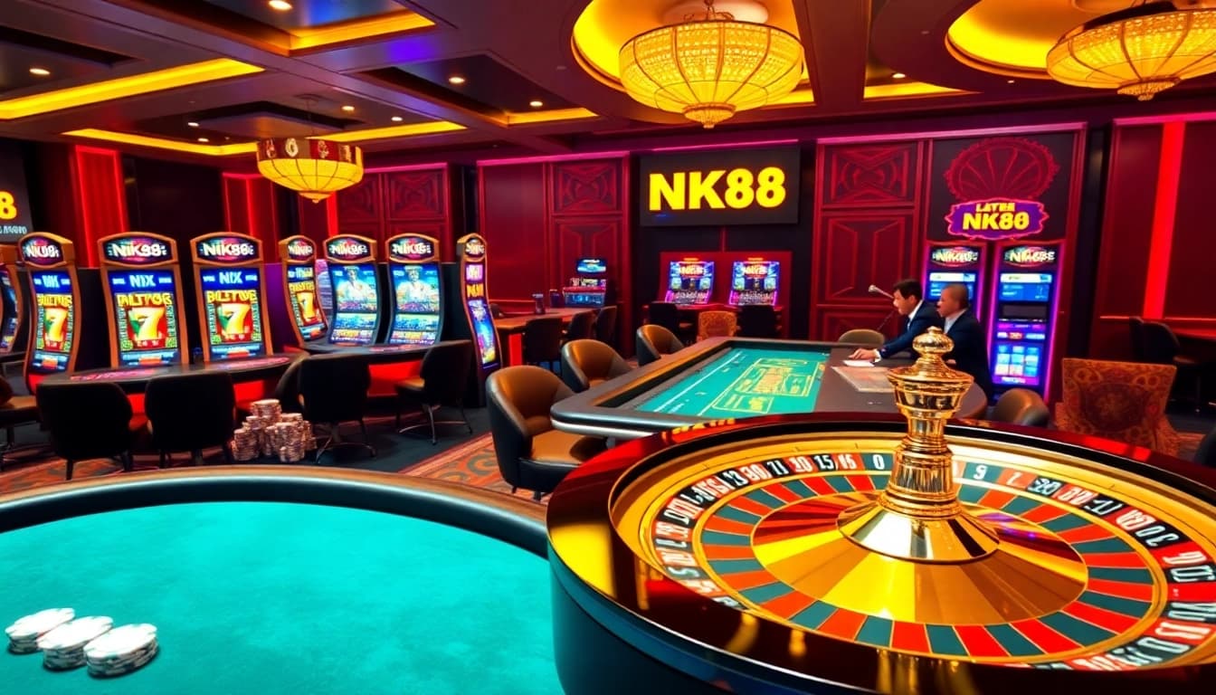 Experience thrilling gameplay at NK88 Casino with vibrant slot machines and engaging table games.