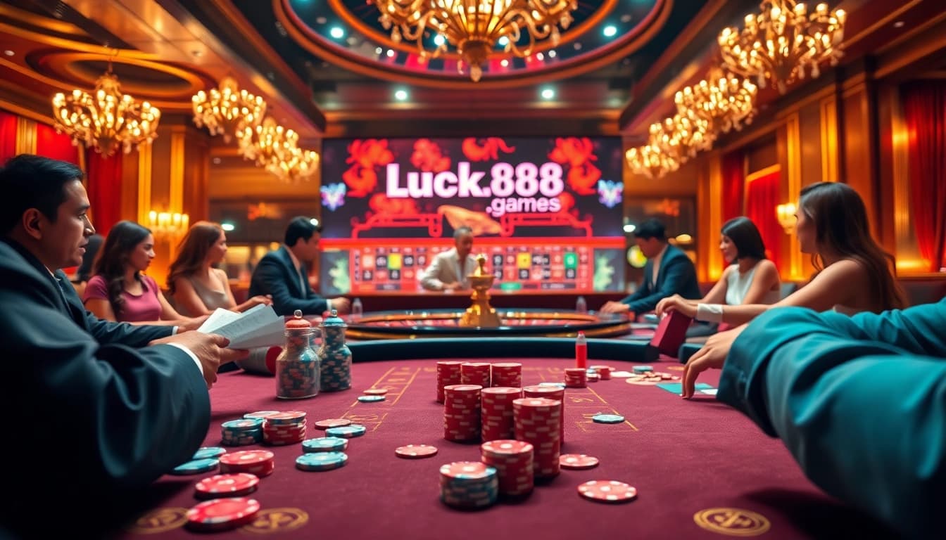Experience excitement at https://luck88.games/ with vibrant casino tables showcasing chips and cards.