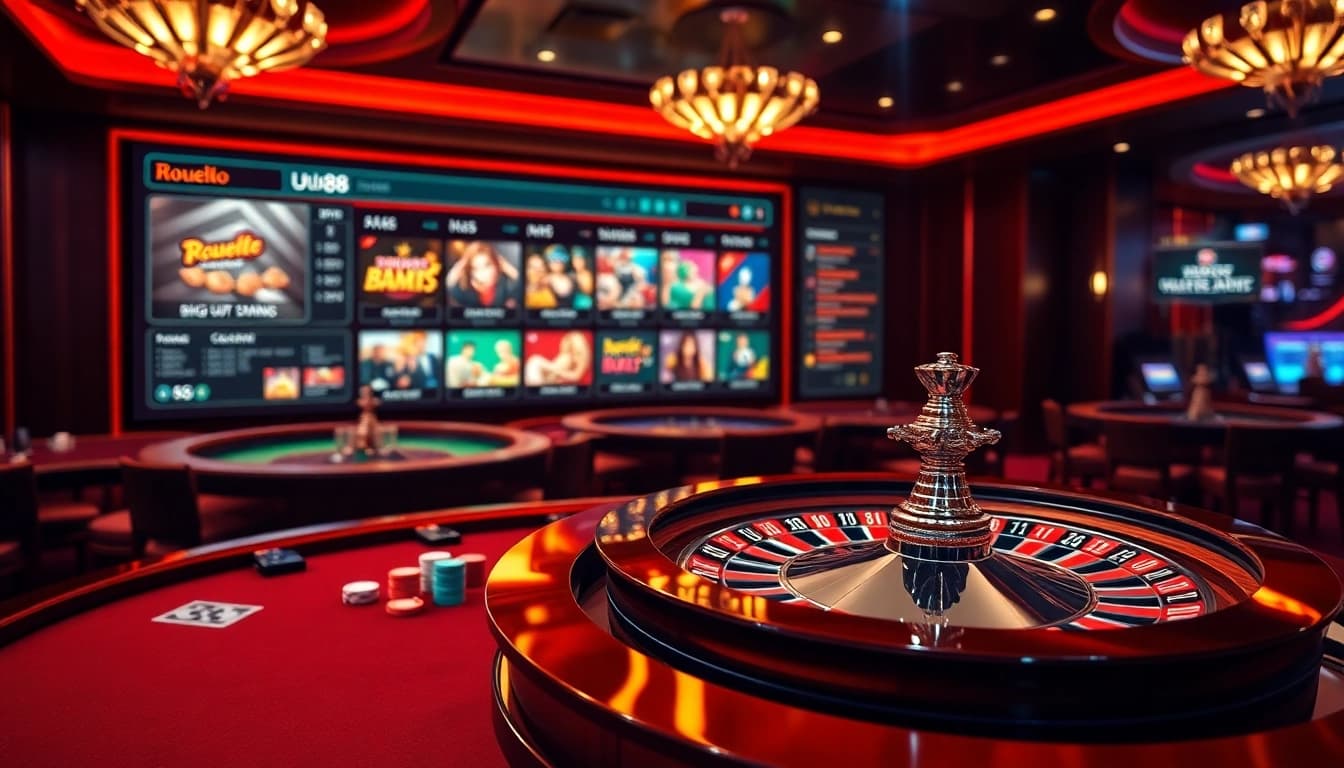 Engage in thrilling gameplay at uu88 with a captivating casino scene featuring roulette and betting.