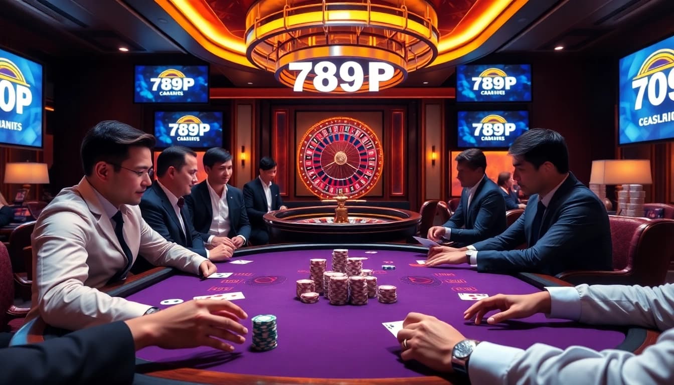 Players enjoying an exhilarating poker game at the 789P casino, showcasing chips and cards.