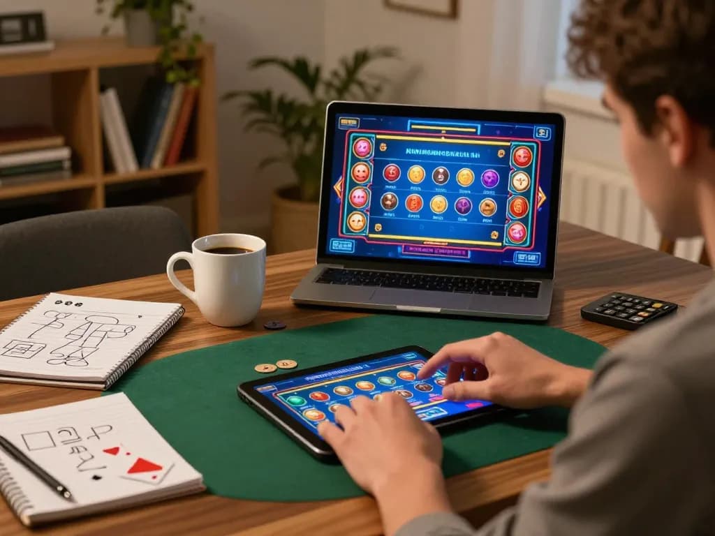 Player enjoying SC88 online poker on a tablet, showcasing engaging gameplay and cozy home environment