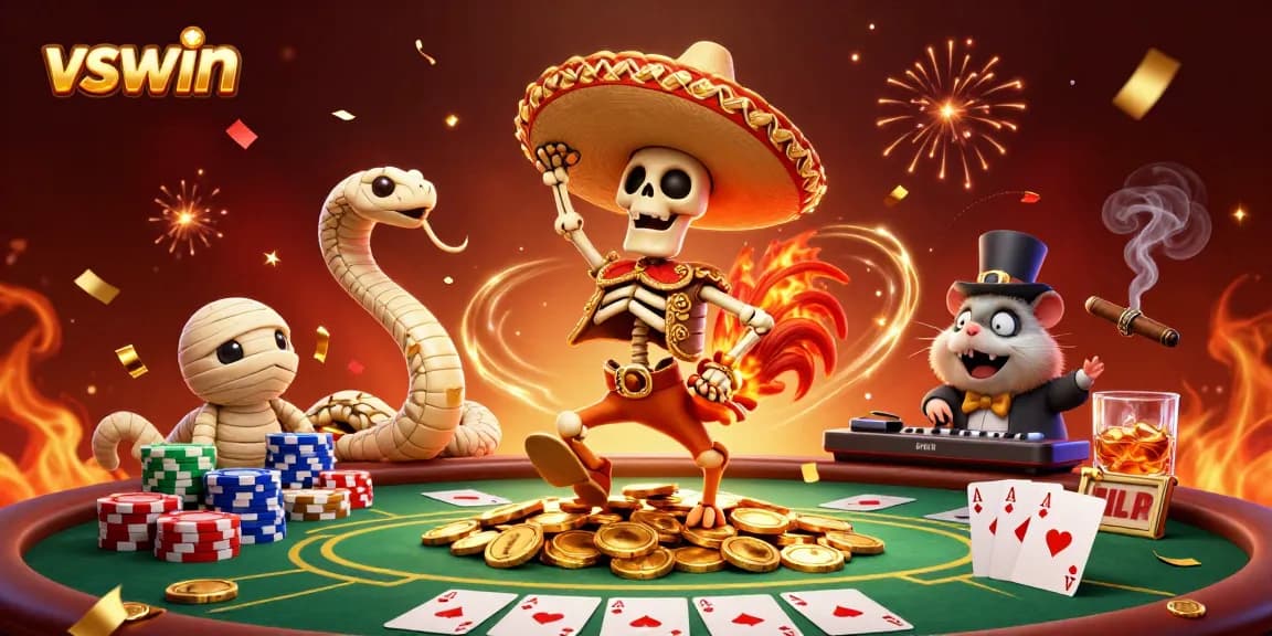 Experience gambling excitement with vswin featuring colorful characters in a vibrant casino scene.