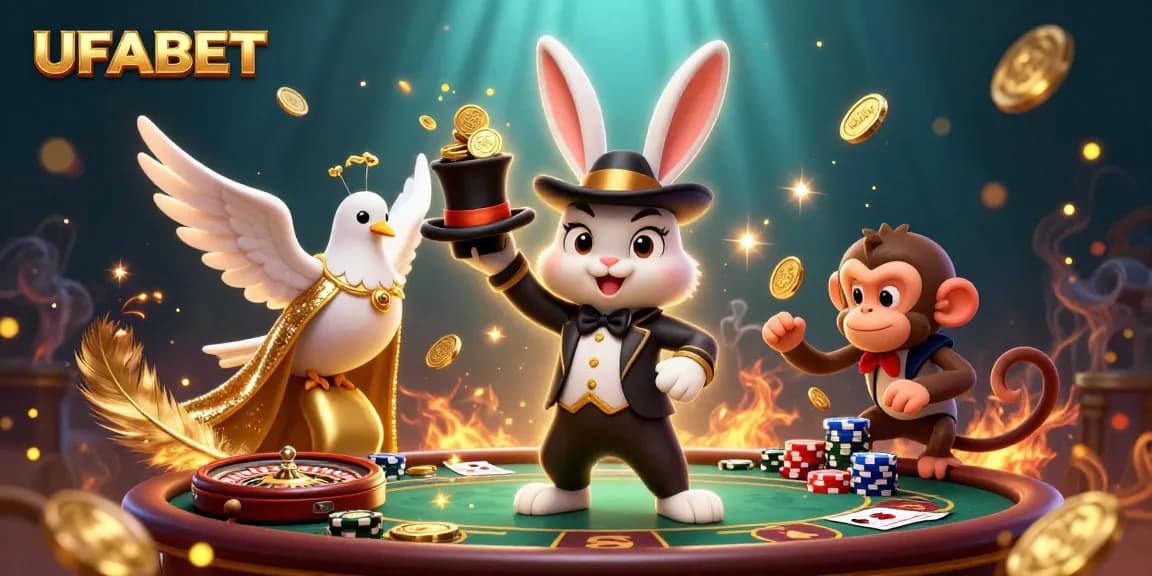 Bet on thrilling game moments with UFABET's engaging 3D characters and dynamic casino scene.