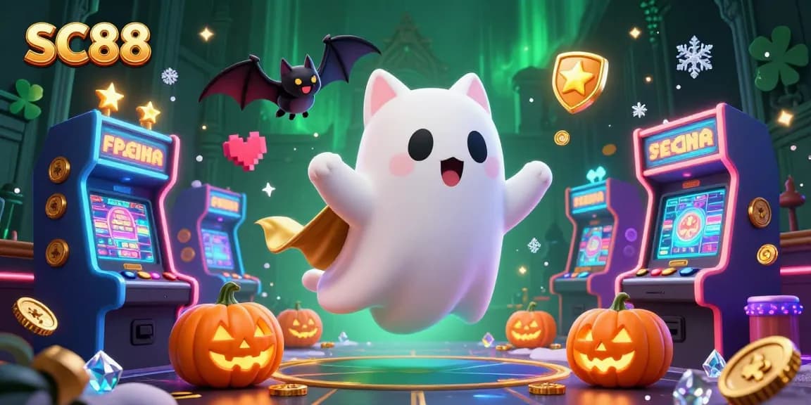 Engage in thrilling gameplay at SC88 with a ghost cat and vampire bat in a haunted casino.