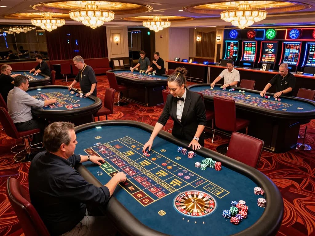 Players engaged in a thrilling roulette game at 789win casino, vibrant atmosphere promoting excitement.