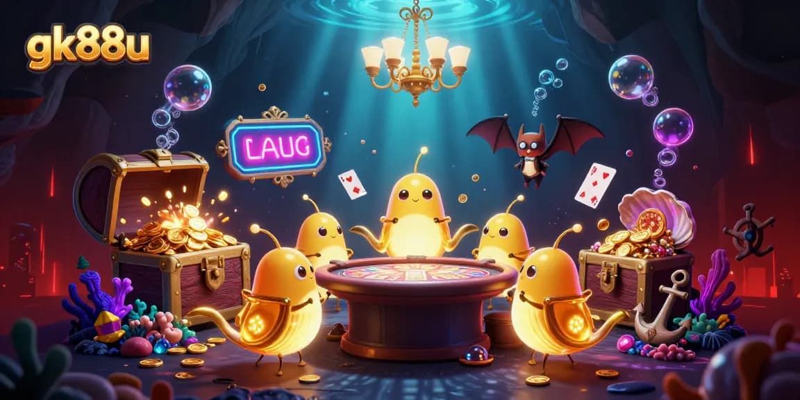Engage in thrilling gameplay at gk88u with a vibrant 3D casino scene featuring animated characters.