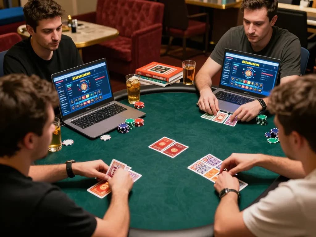 Players engaging in a thrilling poker game on 33win, showcasing strategy and excitement in an online casino environment.