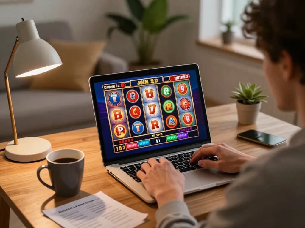 New88 player enjoying online slots at home, showcasing a cozy and strategic gaming setup.