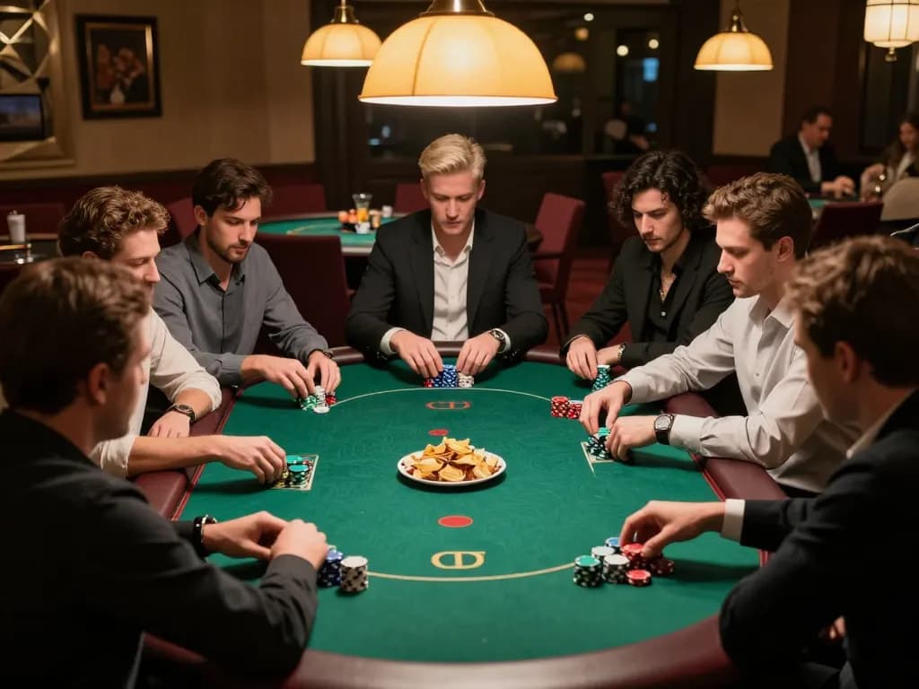 Players strategizing their bets at a poker table, showcasing intense gameplay at 58win.