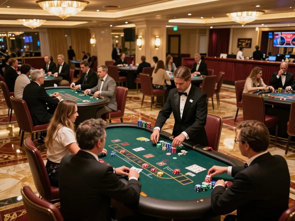 Engaged players experiencing the thrill of KUWIN blackjack at an upscale casino