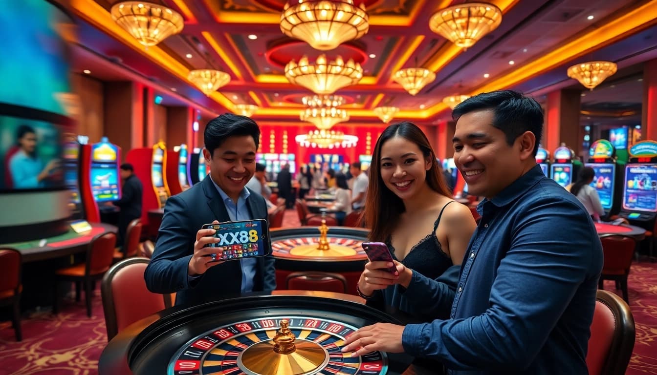 Experience the thrill of gaming with KJC XX88 at a vibrant casino filled with players enjoying high-stakes excitement.