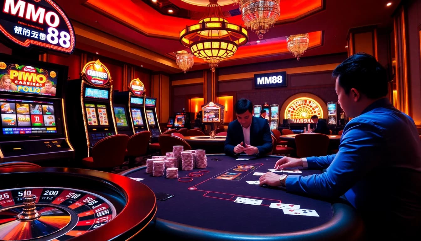 Experience high-stakes gambling at MM88 with vibrant poker tables and exciting slot machines.