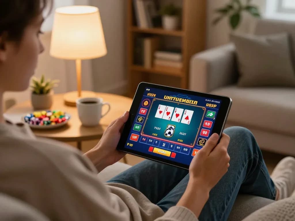 LLWIN user engaging with a live poker game on a tablet, showcasing responsible online gambling