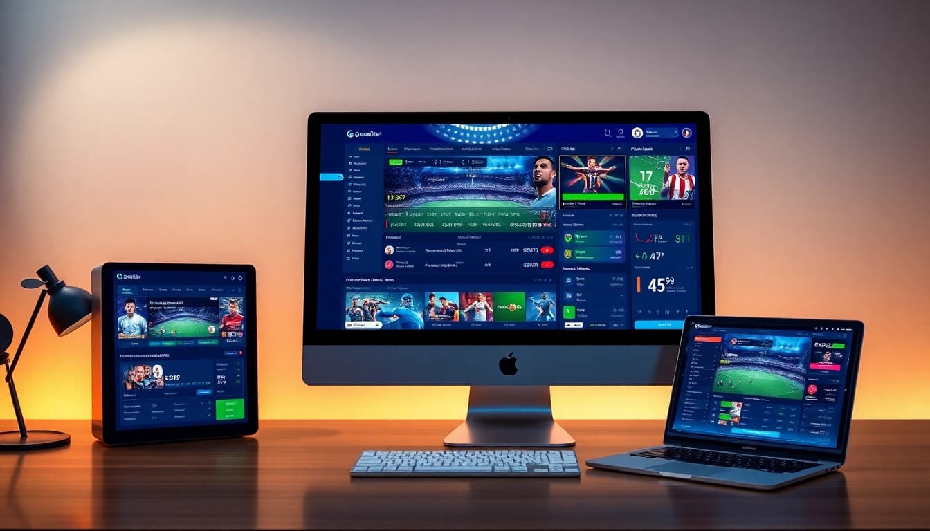 Dynamic sports betting platform interface showcasing Goal123 features on computer and mobile devices.