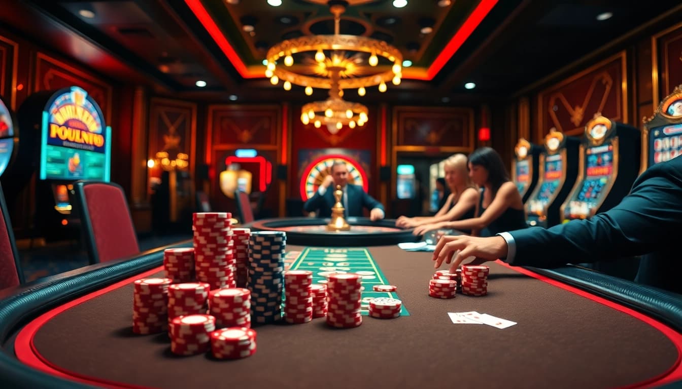 Action-packed poker game at XX 88 casino with vibrant decor and enthusiastic players.