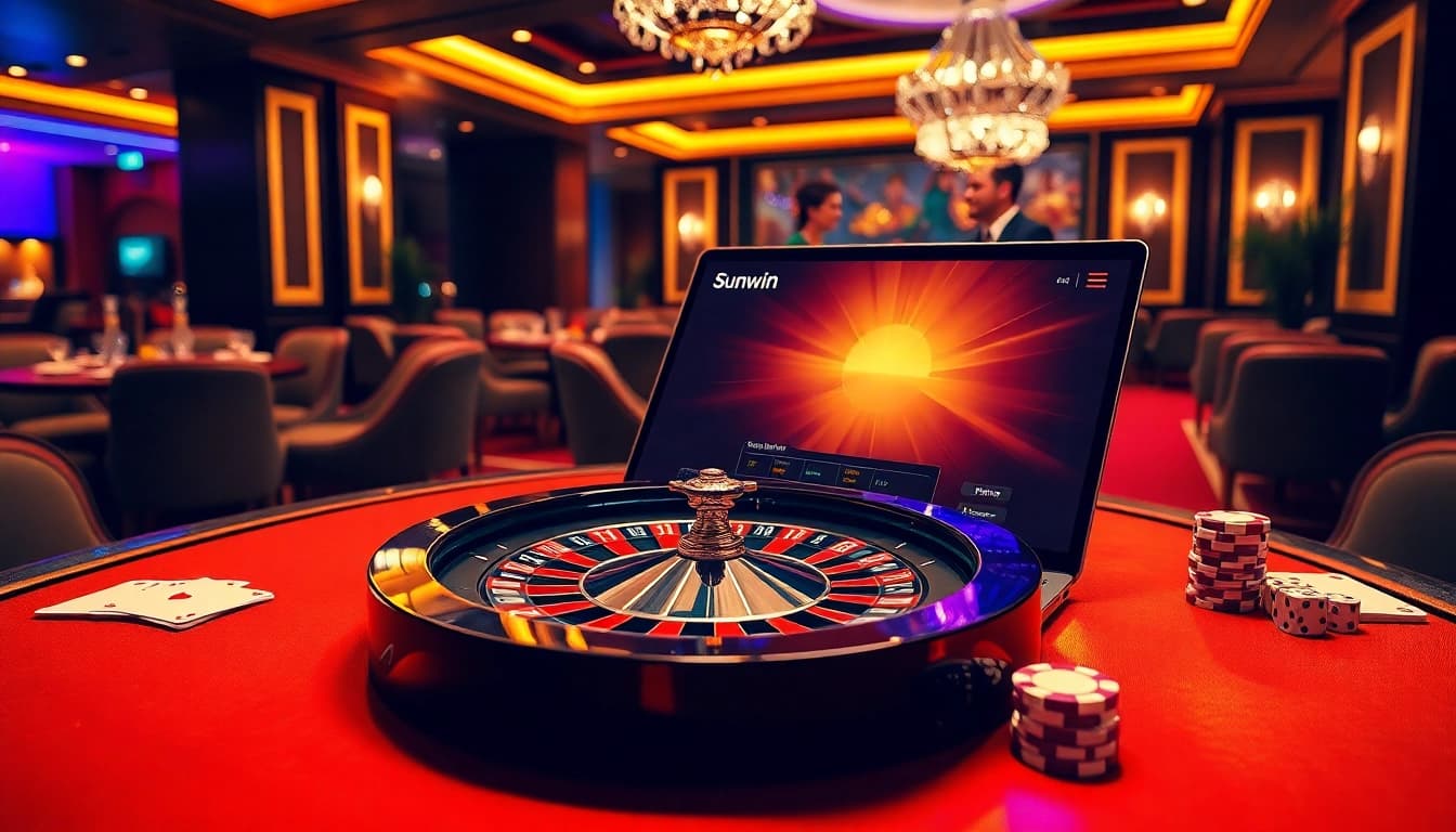 Players enjoy sunwin's exciting online gaming platform with roulette wheels and poker chips.