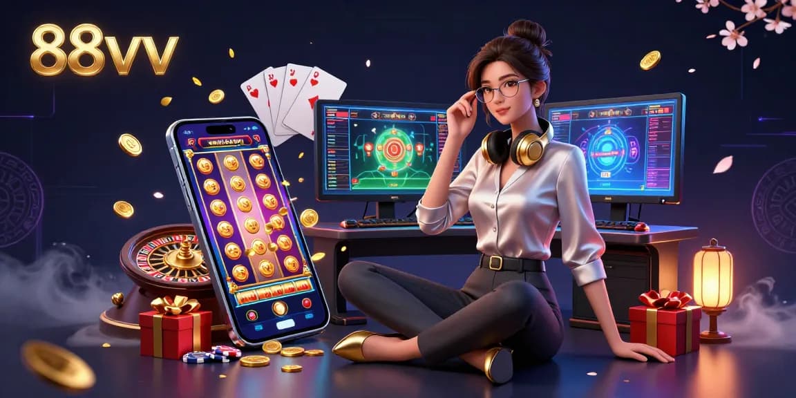Experience thrilling wins with 88vv at a high-tech gaming setup showcasing diverse casino games.