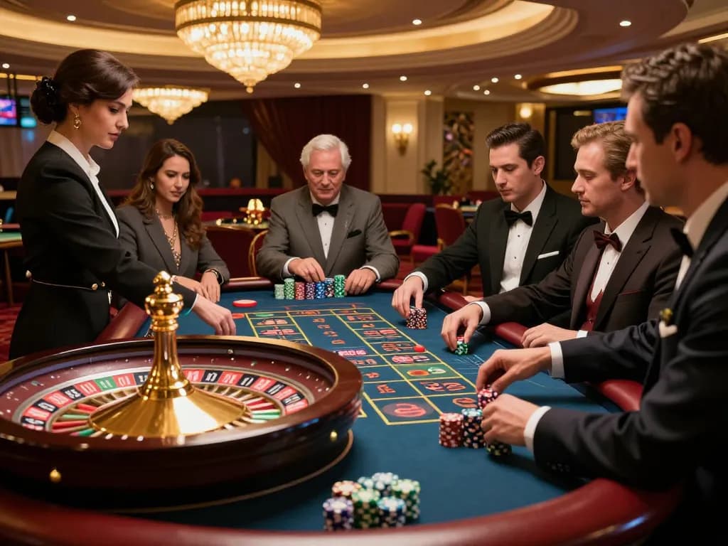 Players engage in exciting roulette bets at gk88 casino, surrounded by luxurious decor and vibrant atmosphere.