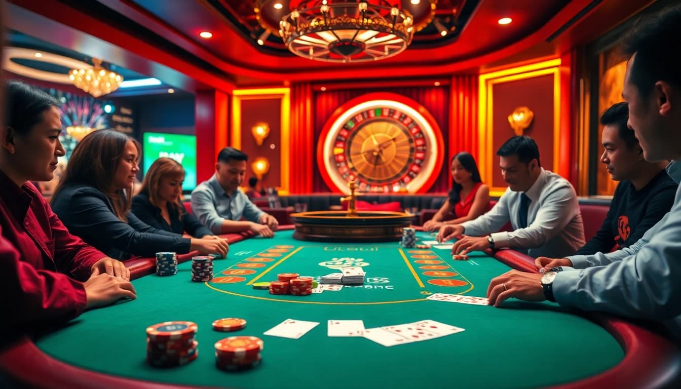 Exciting poker game scene at UU 88 casino with vibrant chips and cards