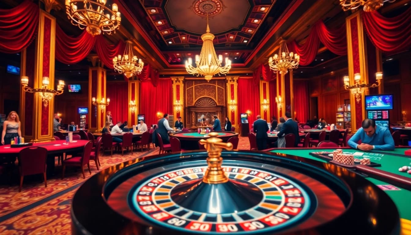 Exciting casino scene with players enjoying vibrant games at OK8386 tables.