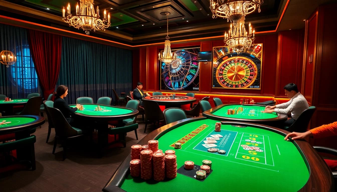 Exciting gambling atmosphere at https://nk88nk.com/ with vibrant casino tables and thrilling gameplay.