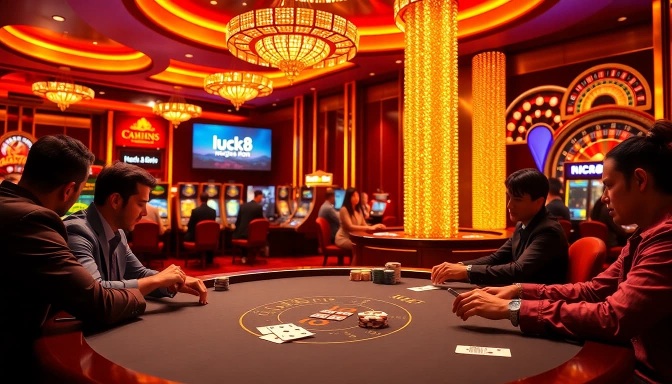 Exciting casino action showcasing https://luck8.media/ with poker tables and vibrant gaming machines.