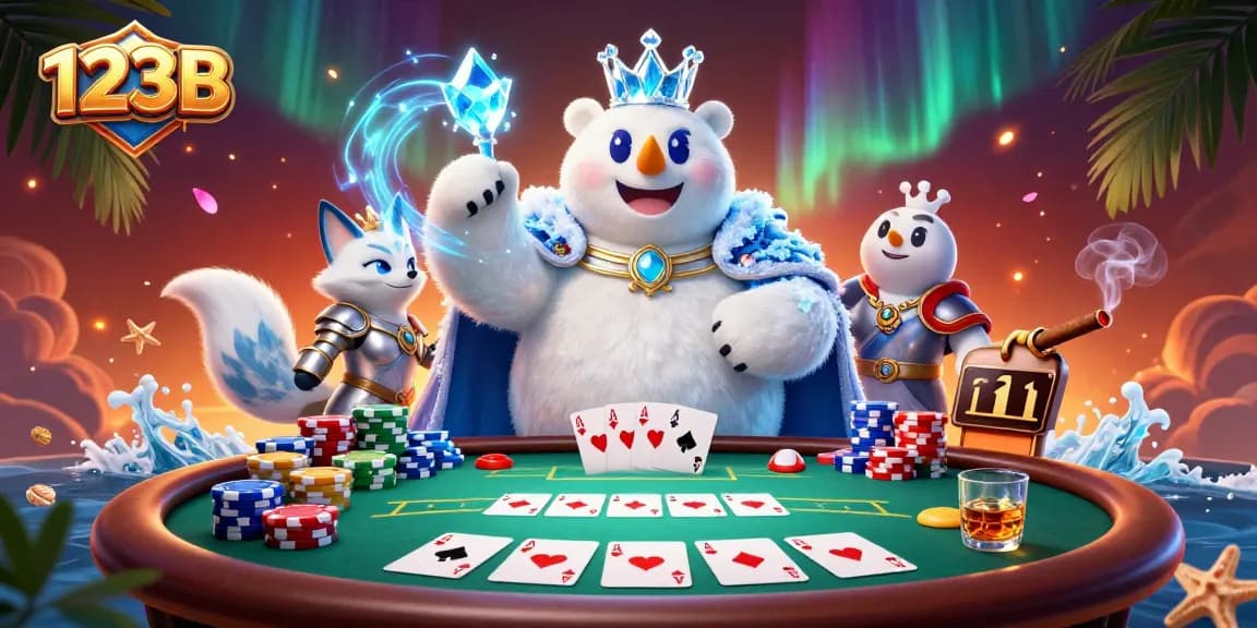 Experience thrilling poker action with 123B through a vibrant 3D illustration showcasing dynamic game elements.
