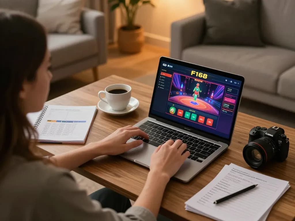 F168 gaming setup with a player engaged in online casino action at home