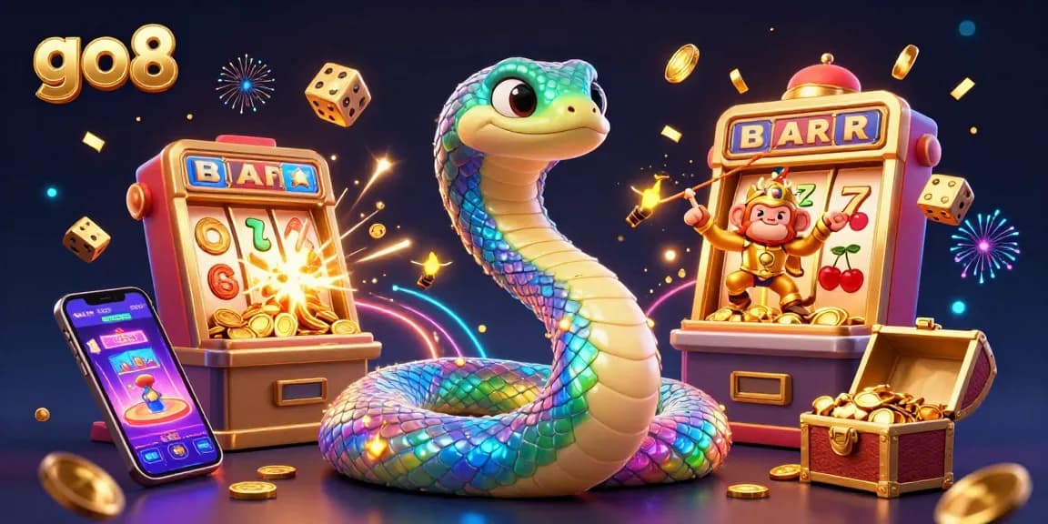 Experience the thrill of go8 with vibrant visuals of a jackpot slot scene featuring dynamic characters and casino elements.