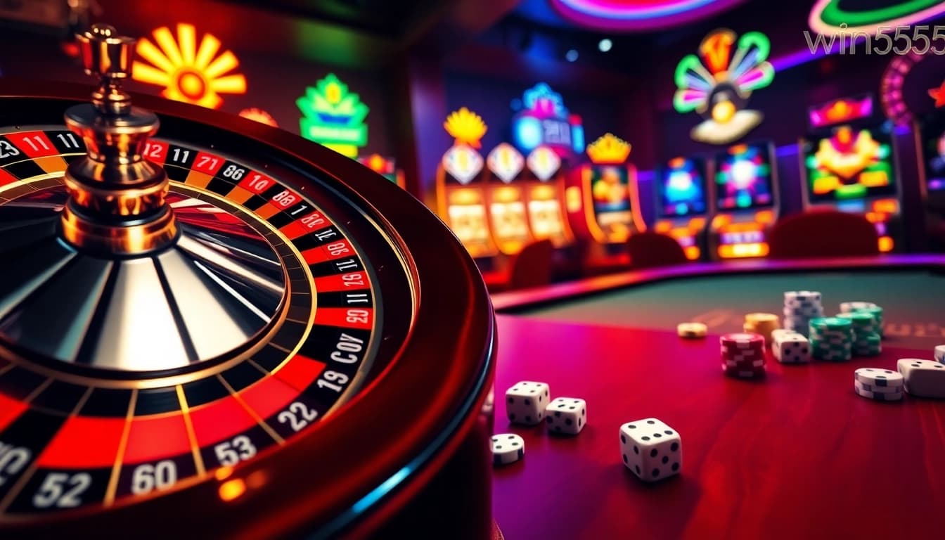 Experience the excitement of online gambling with win555 as you play at vibrant roulette and slot machines.