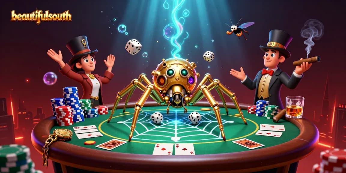 Catch the best casino action with beautifulsouth showcasing a steampunk spider at a poker table.