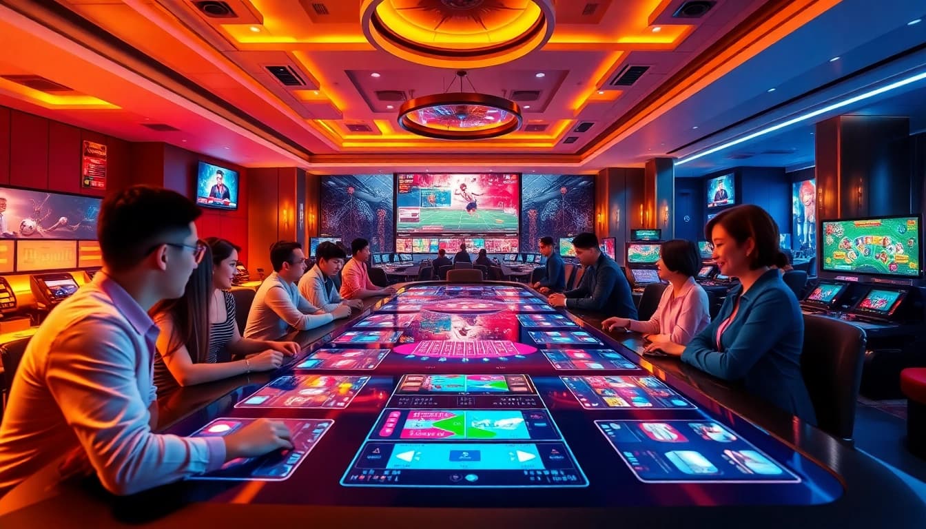 Exciting scene of players enjoying the luxurious online gaming experience at Trang chủ 69VN, featuring vibrant casino elements.